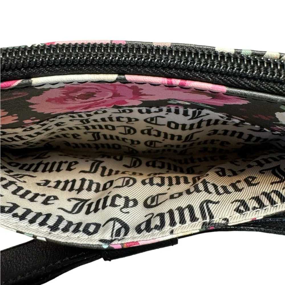 Juicy Couture Floral Crossbody Bag Y2K Black Bow Adjustable Strap Small Pink‎